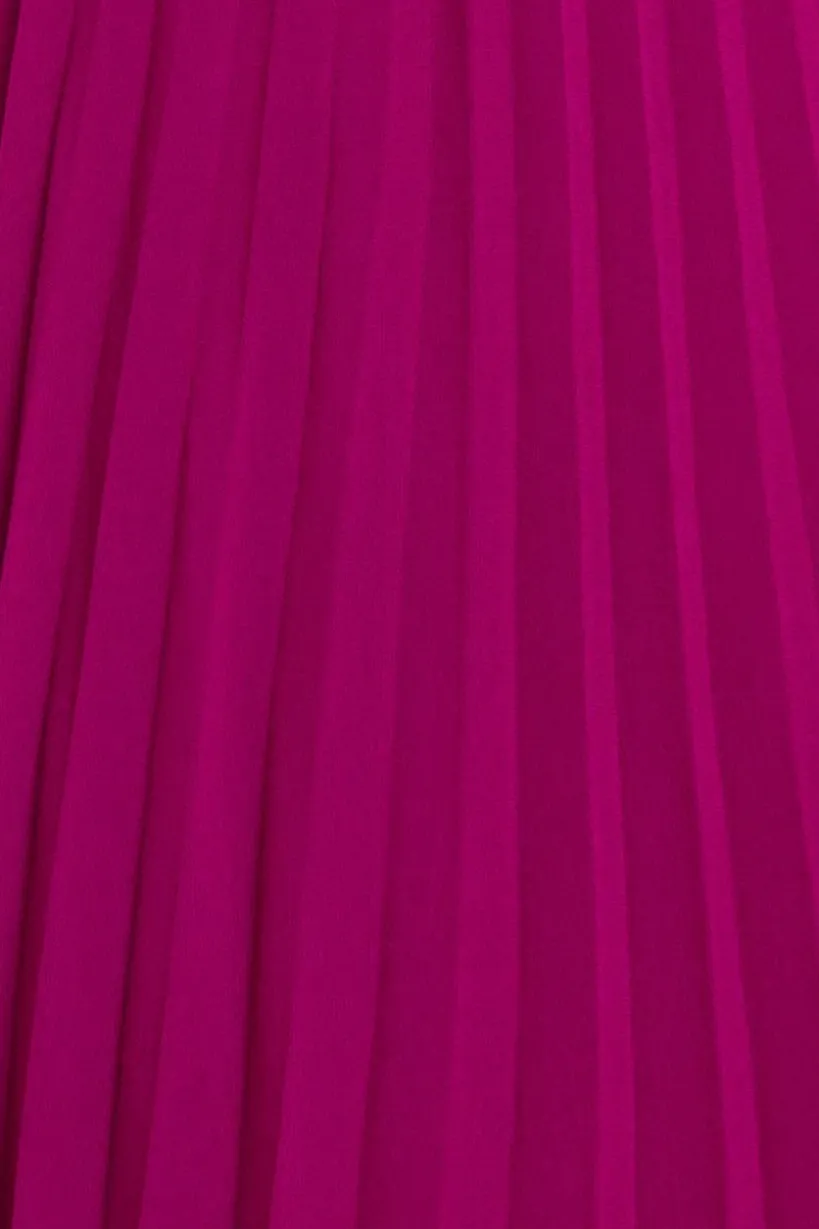 Embroidered Top Chiffon Pleated Midi - Magenta by Goddiva