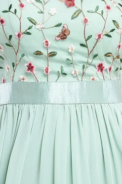 Embroidered Top Flutter Sleeve Maxi - Sage Green by Goddiva
