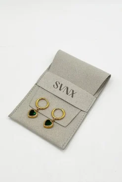 Emerald Green Heart Hoop Earrings In Gold by SVNX