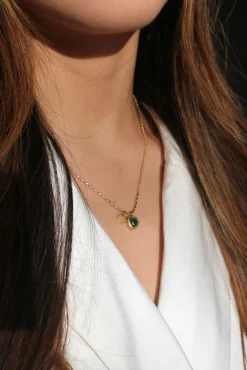 Emerald Green Heart Necklace In Gold by SVNX