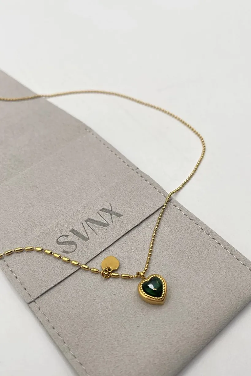 Emerald Green Heart Necklace In Gold by SVNX