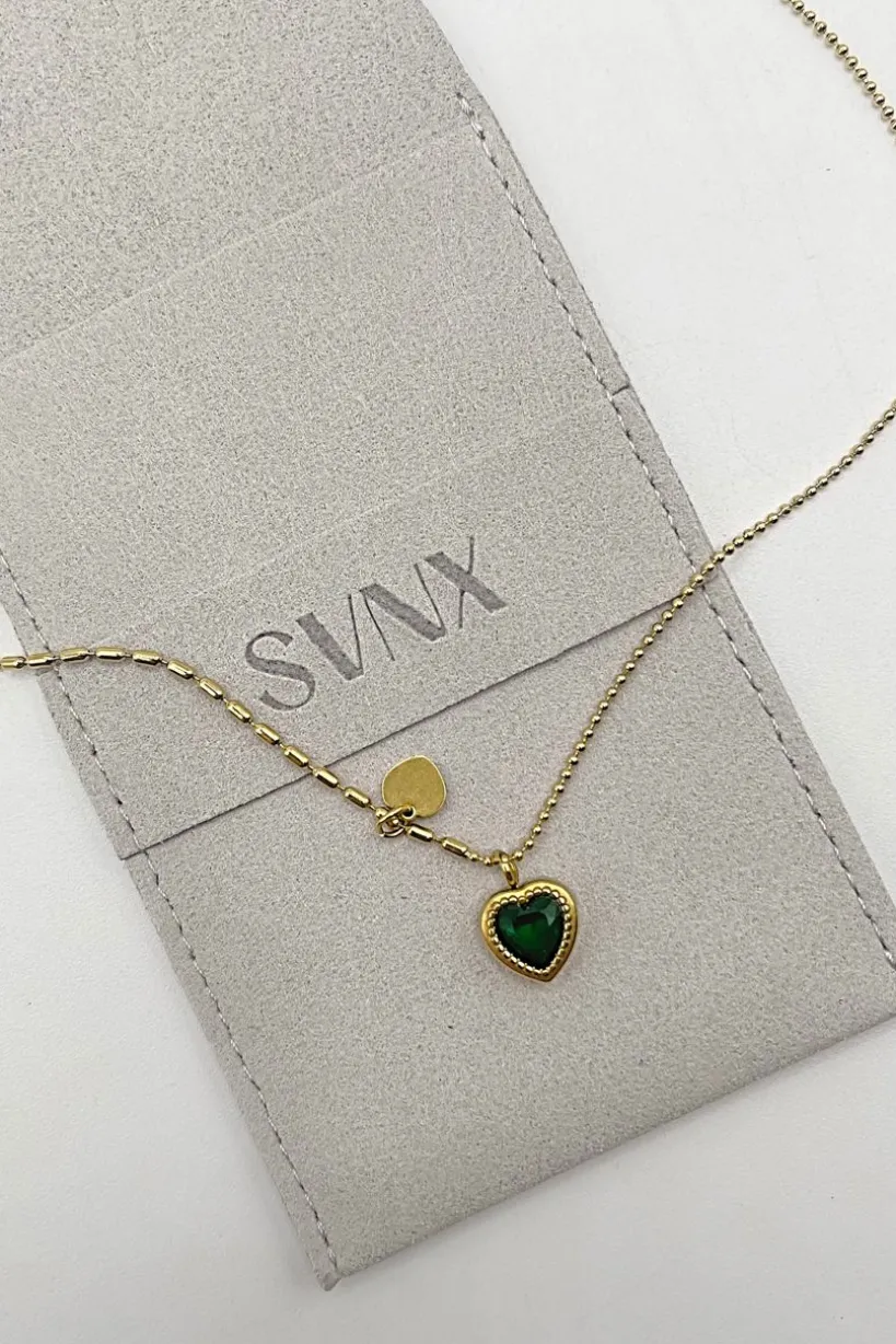 Emerald Green Heart Necklace In Gold by SVNX