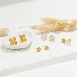 Etched Flower Stud In Gold With Faux Pearl Drop by Last True Angel