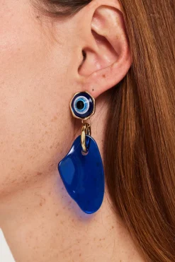 Evil Eye Drop Style Earring With Abstract Shape Detail by Liquorish