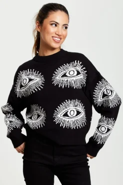 Eye Pattern Jumper In Black by Liquorish