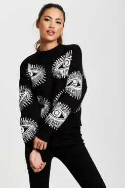 Eye Pattern Jumper In Black by Liquorish