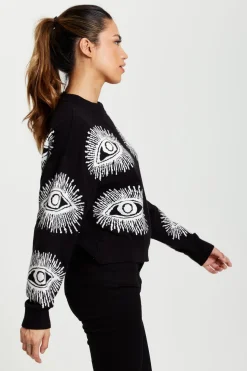 Eye Pattern Jumper In Black by Liquorish