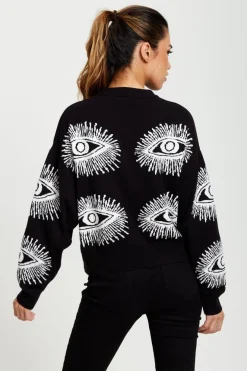 Eye Pattern Jumper In Black by Liquorish