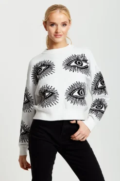 Eye Pattern Jumper In White by Liquorish
