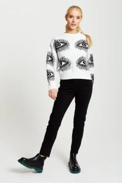 Eye Pattern Jumper In White by Liquorish