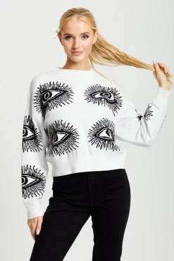 Eye Pattern Jumper In White by Liquorish