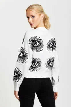 Eye Pattern Jumper In White by Liquorish