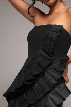 Fan Pleated Boobtube Scuba Crepe Mini - Black by Goddiva