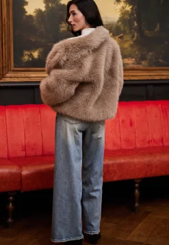 Faux Fur Short Coat In Coffee by Angeleye