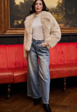 Faux Fur Short Coat In Cream by Angeleye