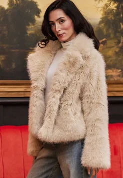 Faux Fur Short Coat In Cream by Angeleye