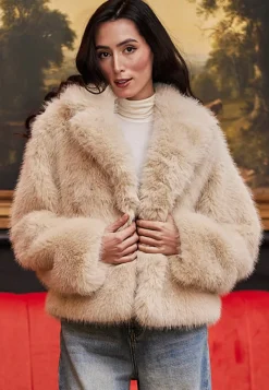 Faux Fur Short Coat In Cream by Angeleye