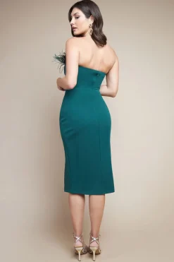 Feather Boobtube Midi Dress - Emerald Green by Goddiva