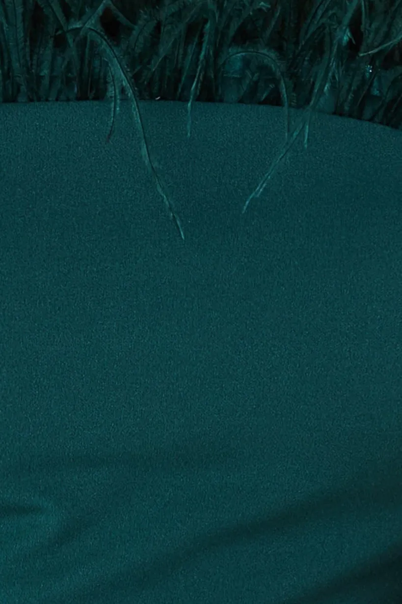 Feather Boobtube Midi Dress - Emerald Green by Goddiva