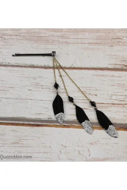 Feather Hair Clips With Glitter by QueenMee Accessories
