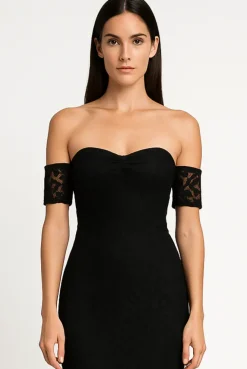 Fishtail Style Hem Off Shoulder Slim Fit Lace Midi Dress by Avinci