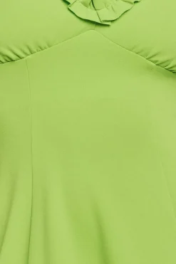 Flare Sleeve Frill Edge Midi Dress - Lime Green by Goddiva