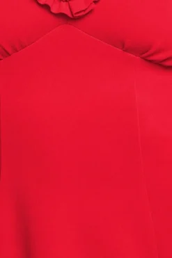 Flare Sleeve Frill Edge Midi Dress - Red by Goddiva