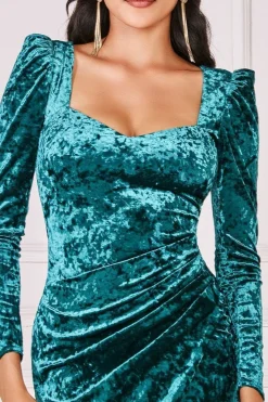 Flared Hem Ice Velvet Midi - Emerald Green by Goddiva
