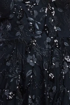 Flared Sleeve Embroidered Maxi Dress - Black by Goddiva