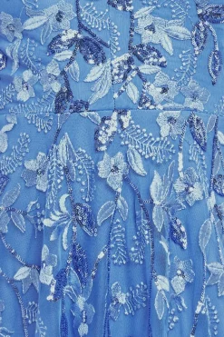 Flared Sleeve Embroidered Maxi Dress - Cornflower Blue by Goddiva