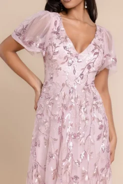 Flared Sleeve Embroidered Maxi Dress - Blush Pink by Goddiva