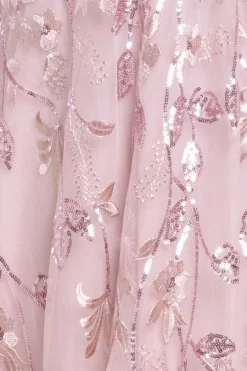 Flared Sleeve Embroidered Maxi Dress - Blush Pink by Goddiva