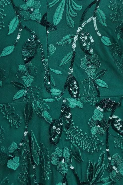 Flared Sleeve Embroidered Maxi Dress - Emerald Green by Goddiva