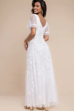 Flared Sleeve Embroidered Maxi Dress - White by Goddiva