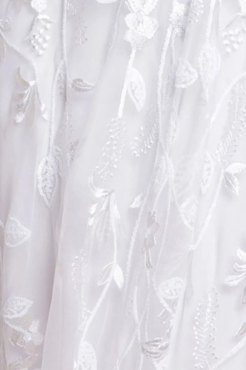 Flared Sleeve Embroidered Maxi Dress - White by Goddiva