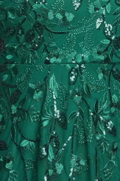 Flared Sleeve Embroidered Maxi Dress - Emerald by Goddiva Plus