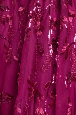 Flared Sleeve Embroidered Maxi Dress - Magenta by Goddiva