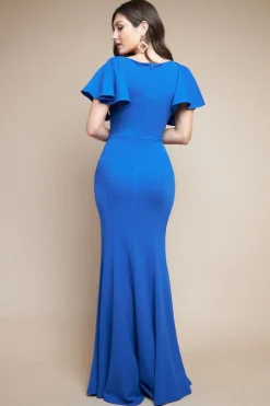 Flared Sleeve Front Wrap Maxi Dress - Royal Blue by Goddiva