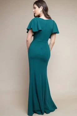 Flared Sleeve Front Wrap Maxi Dress - Emerald Green by Goddiva