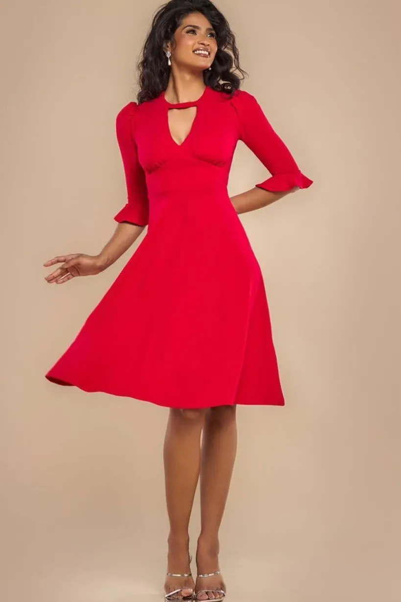 Flared Sleeve Midi Dress - Red by Goddiva