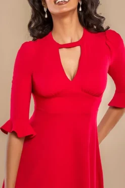 Flared Sleeve Midi Dress - Red by Goddiva