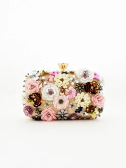 Floral Applique Clutch Bag In Cream by SVNX