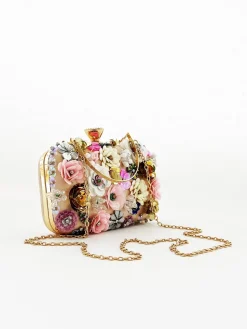 Floral Applique Clutch Bag In Cream by SVNX