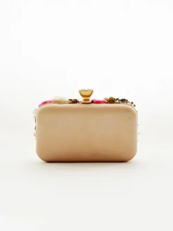 Floral Applique Clutch Bag In Cream by SVNX