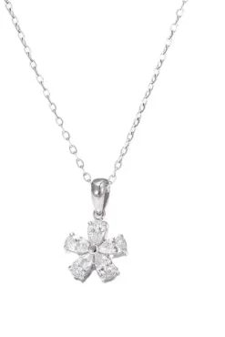 Floral Crystal Pendant Necklace In Silver by SVNX
