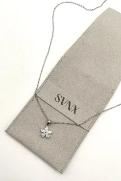 Floral Crystal Pendant Necklace In Silver by SVNX