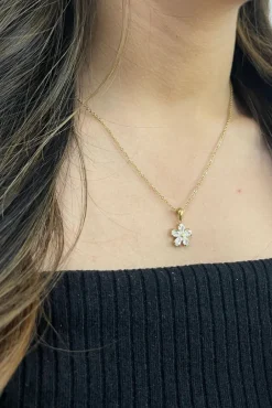 Floral Crystal Pendant Necklace In Gold by SVNX