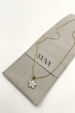 Floral Crystal Pendant Necklace In Gold by SVNX