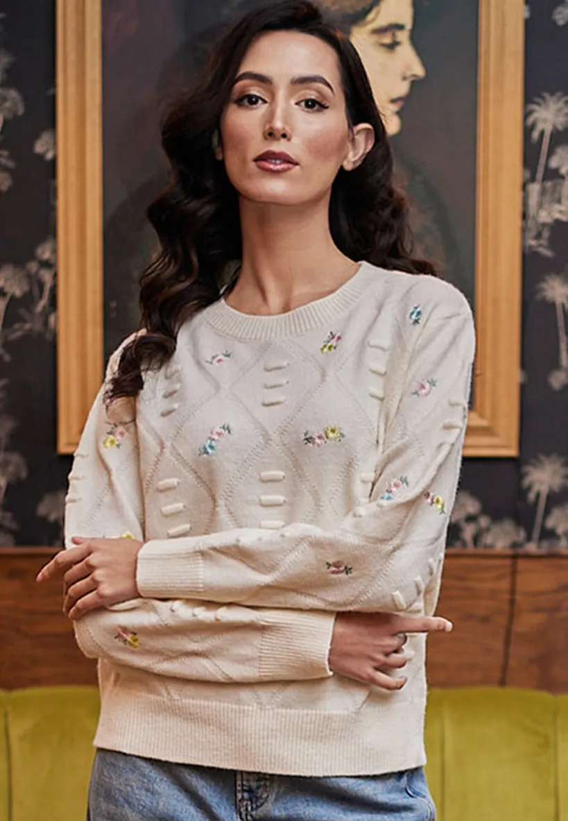 Floral Embroidered Jumper In White by Angeleye