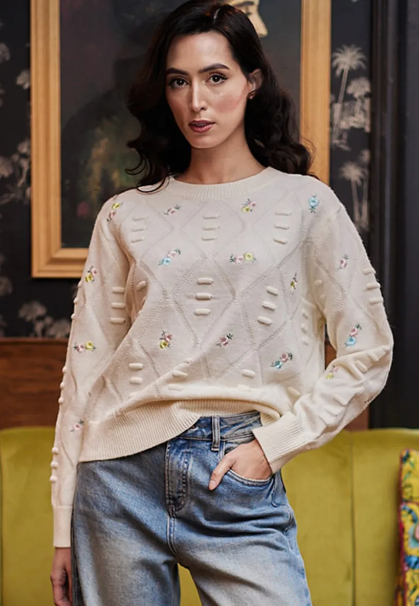 Floral Embroidered Jumper In White by Angeleye